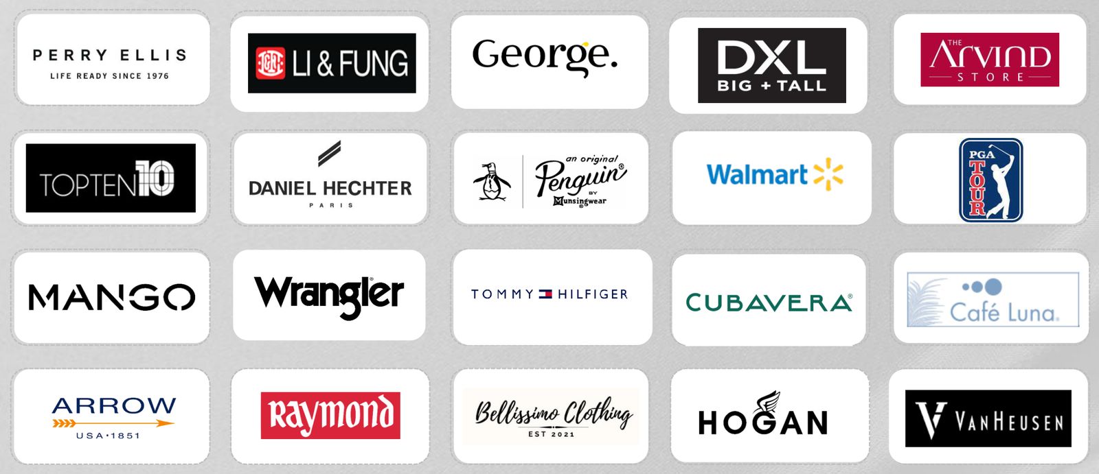 Logos of international brands Concorde Garments has produced for